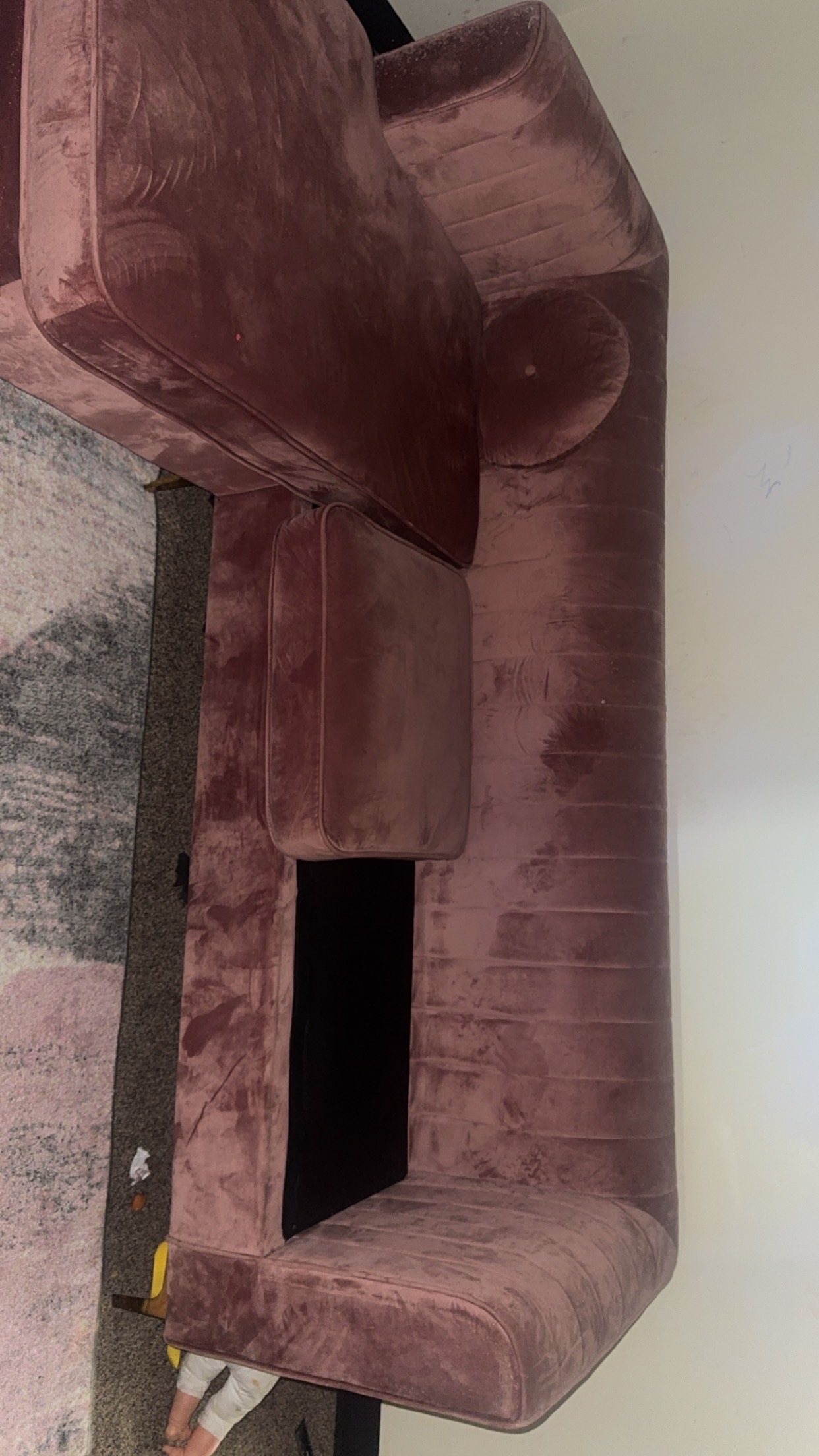 Pink velvet couch cushion